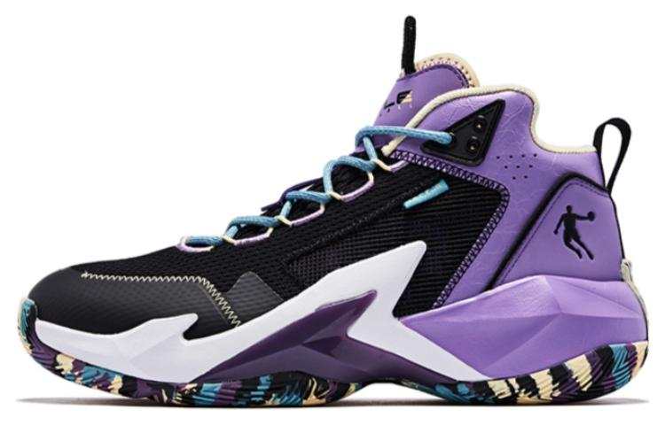 QIAODAN Slip Resistant Abrasion Resistant High top Basketball Shoes Men's Black Purple