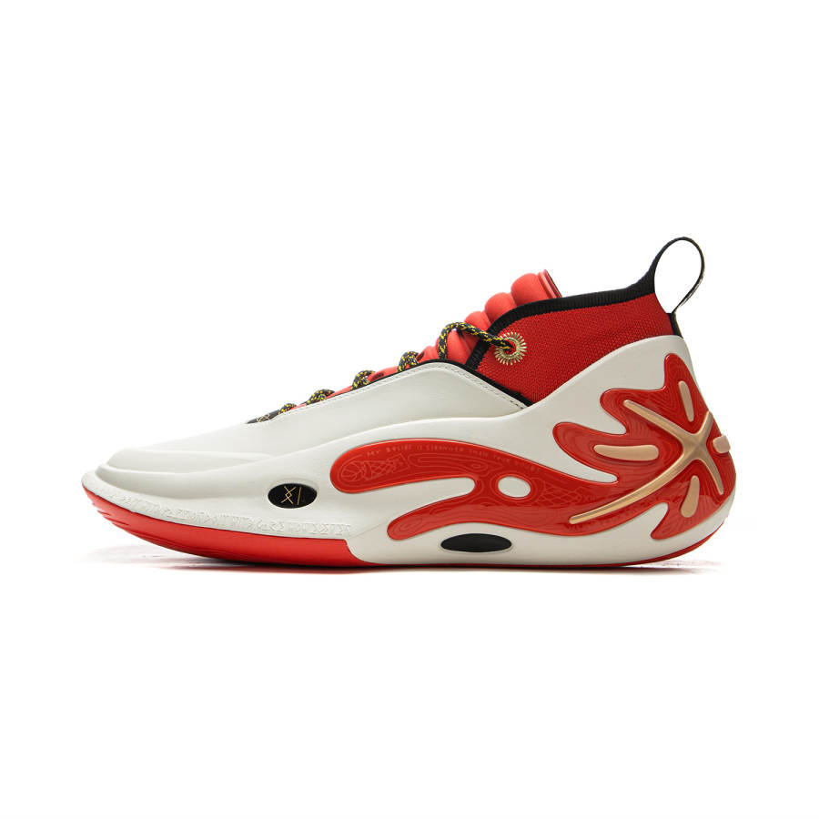 Li-Ning Li Ning Wow11 Cushioning Slip Resistant Abrasion Resistant Lightweight Rebound Mid top Basketball Shoes Men's White Red