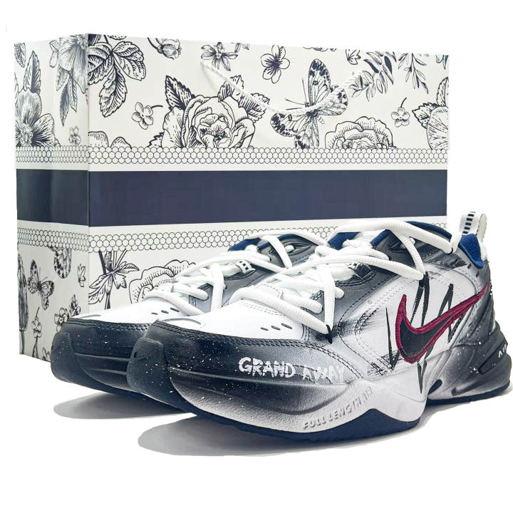 Nike Nike Air Monarch 4 Lightweight Height Increasing Low top Chunky Sneakers Men's White Black Blue
