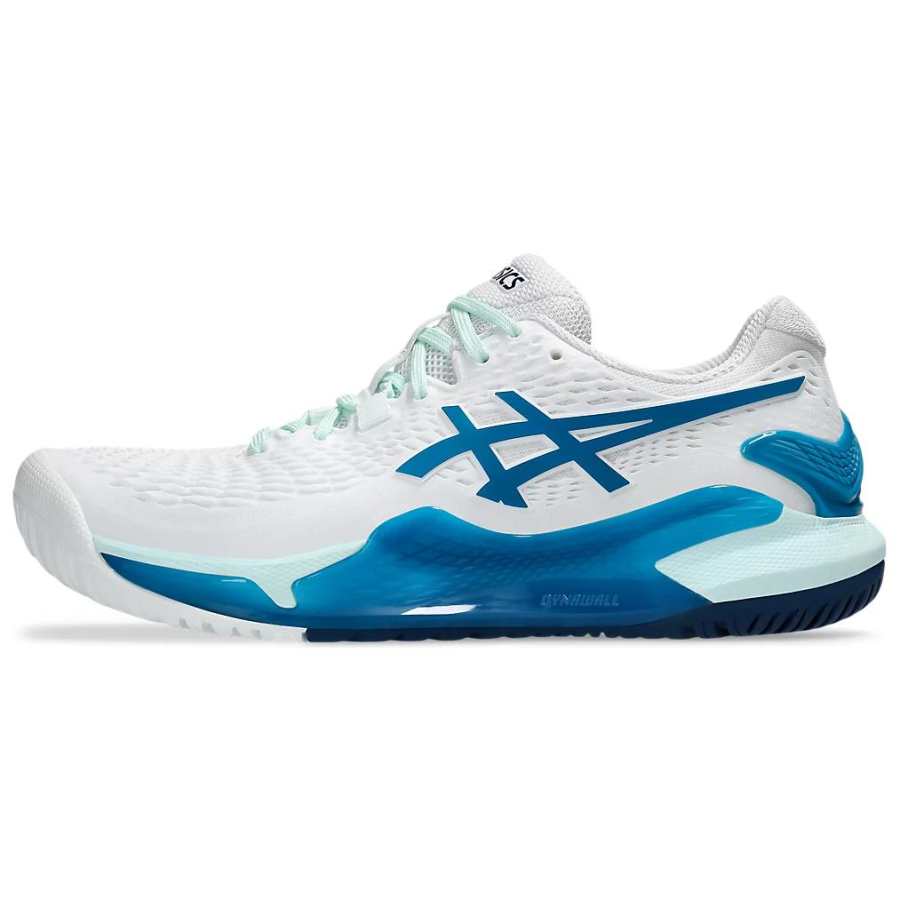 ASICS Gel Resolution 9 Fabric Abrasion Resistant Abrasion Resistant Low top Tennis Shoes Women's White Cyan