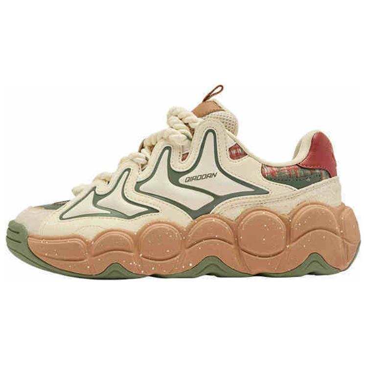 QIAODAN Wealth Every Day Slip Resistant Lightweight Abrasion Resistant Low top Chunky Sneakers Women's Yellow Green