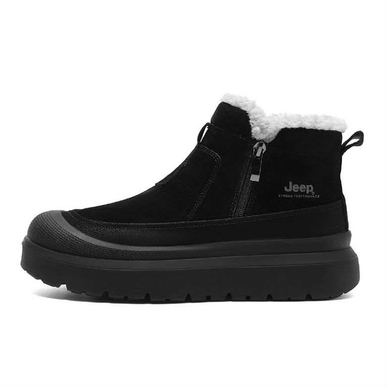Jeep Thermal Waterproof Abrasion Resistant Height Increasing Coverage Balance Comfortable Short Snow Boots Men's Black