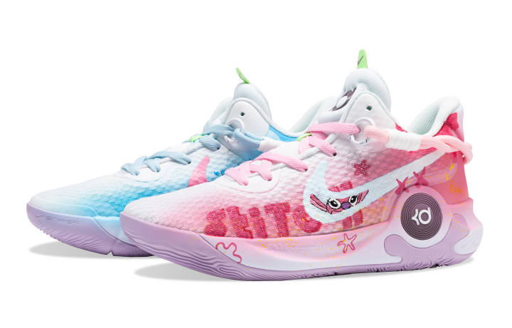 Nike Nike KD Trey 5 IX Slip Resistant Abrasion Resistant Mid top Vintage Basketball Shoes Unisex Pink Blue Mismatched