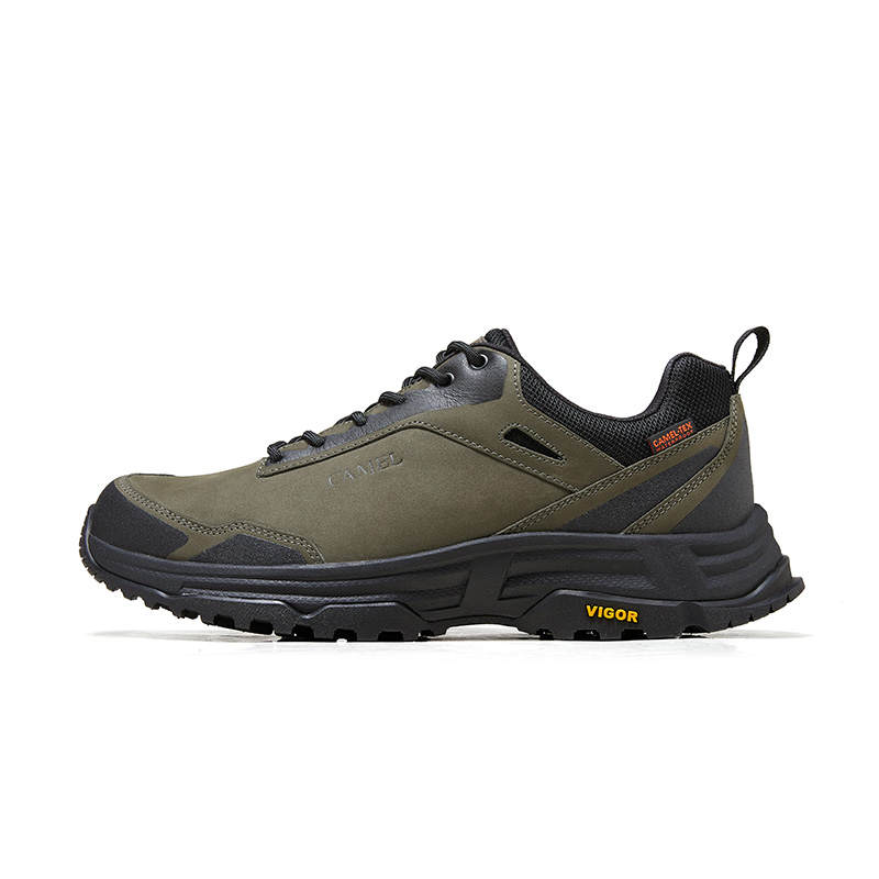 CAMEL Cow Leather Cushioning Slip Resistant Abrasion Resistant Low top Outdoor Shoes Men's Black Green