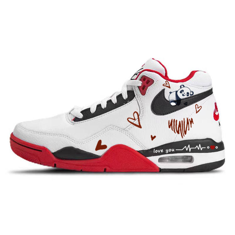 Nike Nike Flight Legacy Beating Electrocardiogram, Heart Panda Mid top Vintage Basketball Shoes Men's Red White