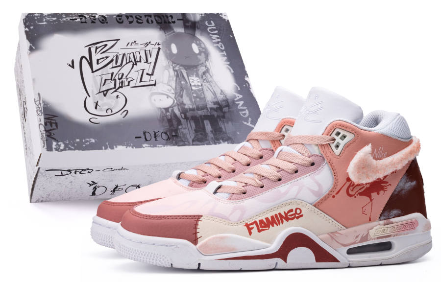 Nike Nike Flight Legacy Da Vinci Custom, Box, Flamingo Mid top Vintage Basketball Shoes Unisex Pink White