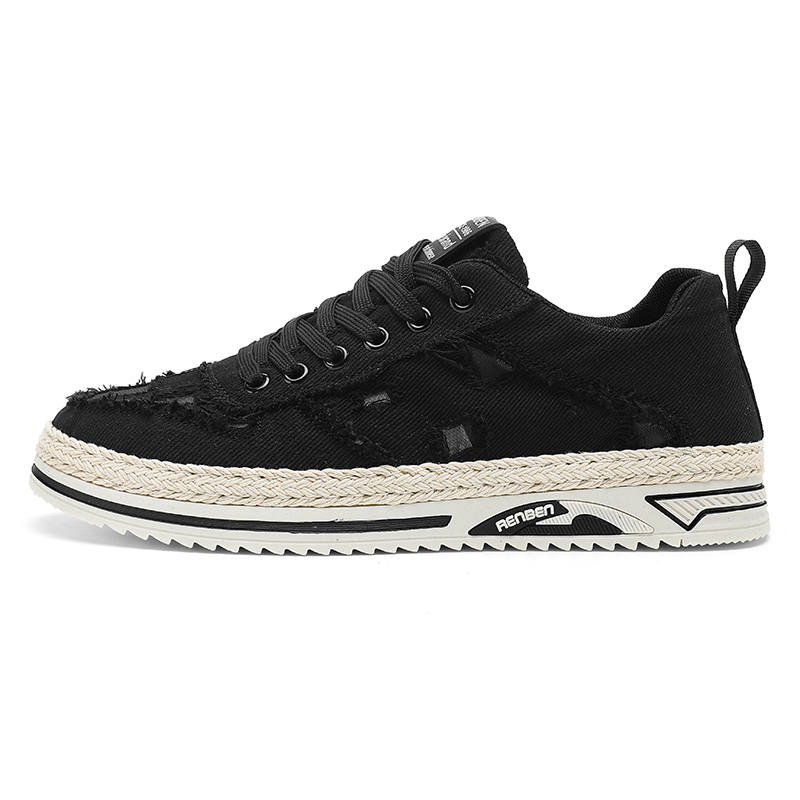 RENBEN Slip Resistant Abrasion Resistant Low top Canvas Shoes Unisex Black