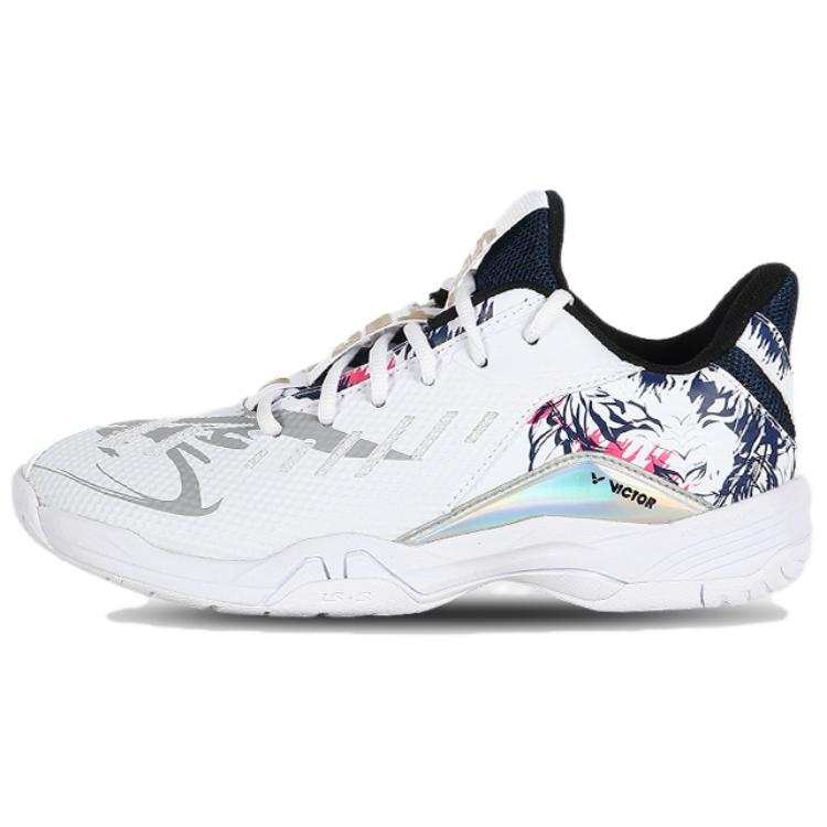 VICTOR Cushioning Slip Resistant Low top Badminton Shoes Unisex White Gray