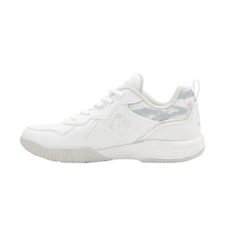 KUMPOO Cushioning Slip Resistant Breathable Low top Badminton Shoes Unisex White Silver