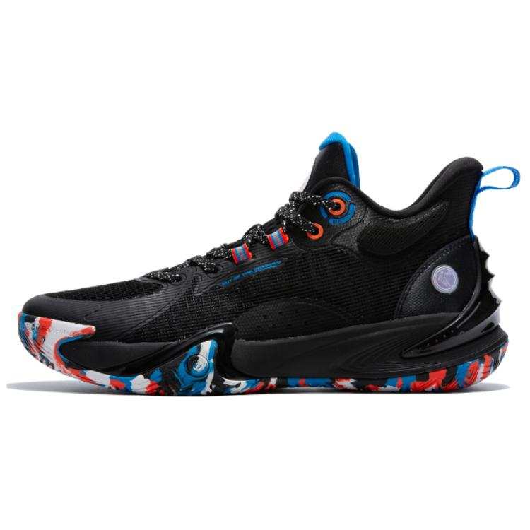 QIAODAN Cushioning Slip Resistant Abrasion Resistant High top Basketball Shoes Men's Black Orange