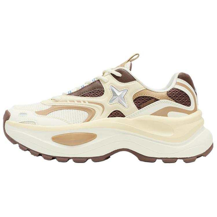 QIAODAN Quality Drying Low top Chunky Sneakers Women's Ivory White Pinecone Brown