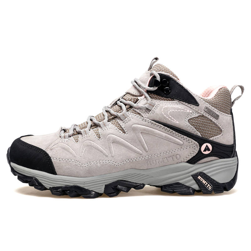 HUMTTO High top Mountaineering Shoes Women's Beige Gray