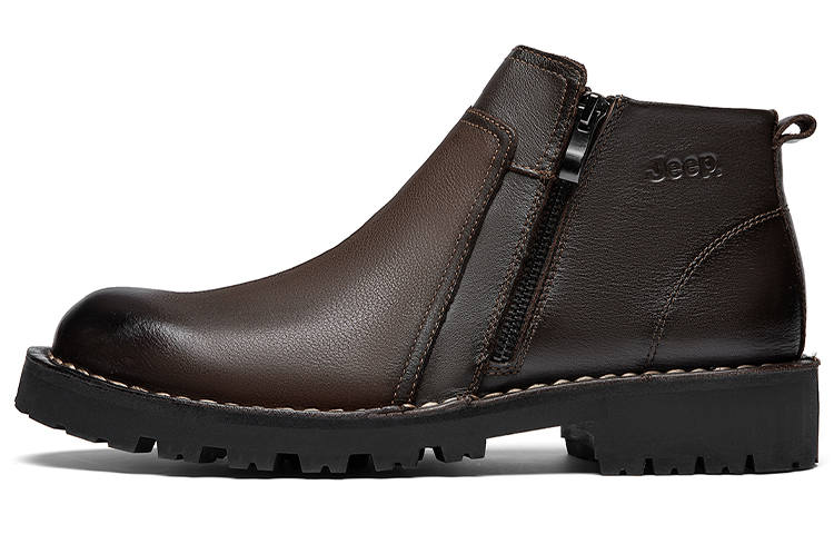 Jeep Casual Leather Shoes Men's High Top Dark Brown