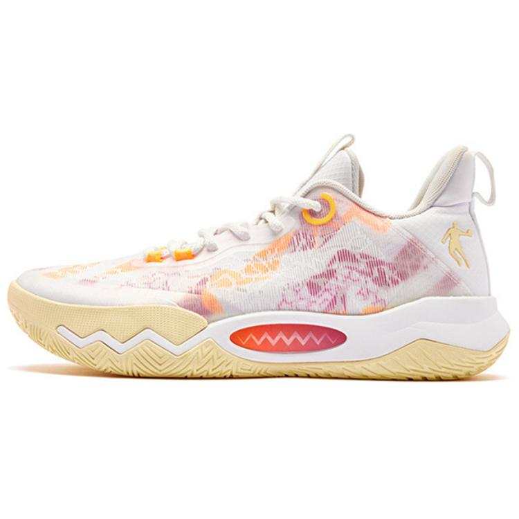 QIAODAN Wind Blade 4 TEAM Comfortable Slip Resistant Low top Basketball Shoes Men's White Red Orange