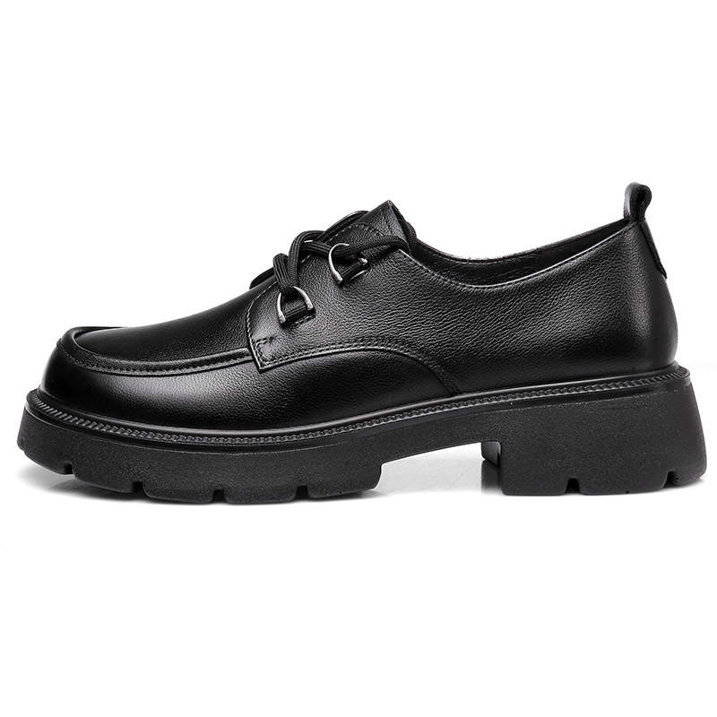 QIANGREN 3515 Women's Genuine Leather Unlined Shoes Black Small Leather Shoes Women's