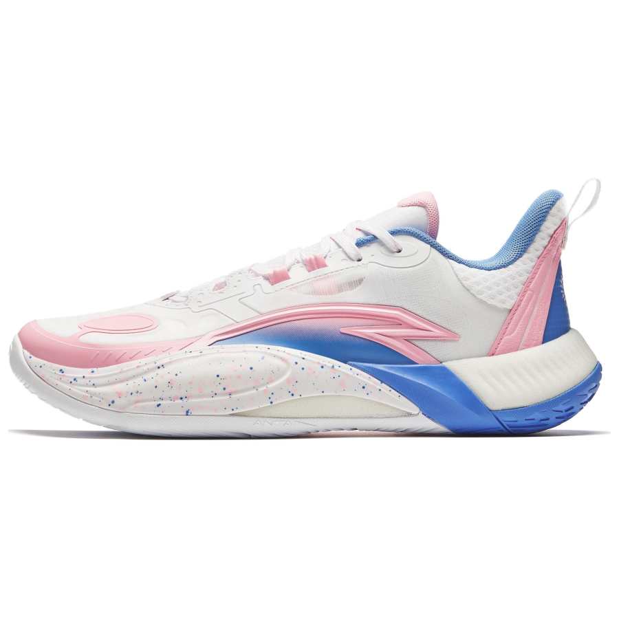 Anta Bubble Bomb Cushioning, Wear Resistant Low top Basketball Shoes Men's White Pink Blue