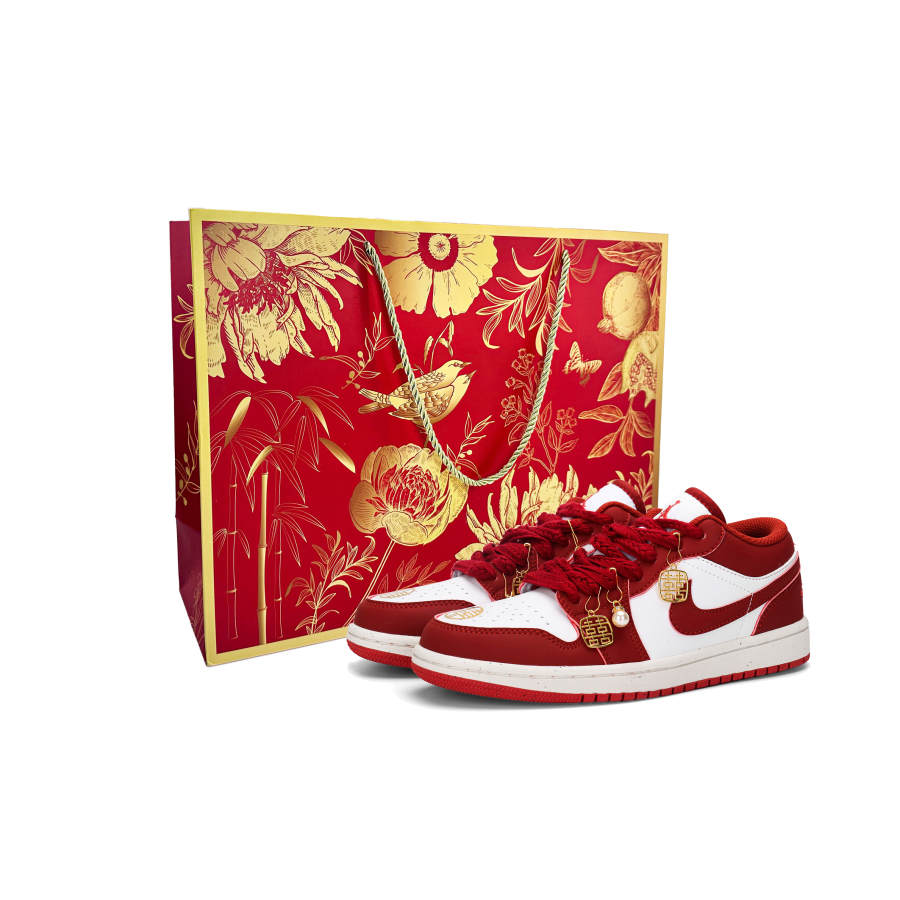 Jordan Jordan Air Jordan 1 Golden Jewelry Red Makeup Shopping Bag Cushioning Low top Basketball Shoes Unisex Red