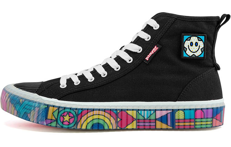 Kappa Craig&Karl x Kappa Trendy Slip Resistant Abrasion Resistant High top Canvas Shoes Unisex Black Rainbow