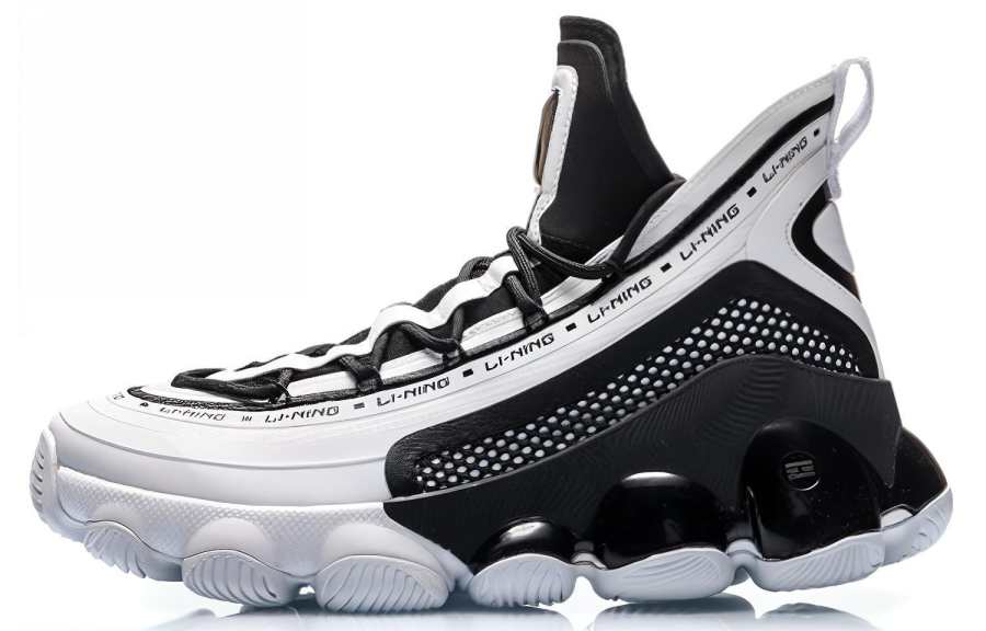 Li-Ning Li Ning Non slip Lightweight Mid top Vintage Basketball Shoes Men's Black White