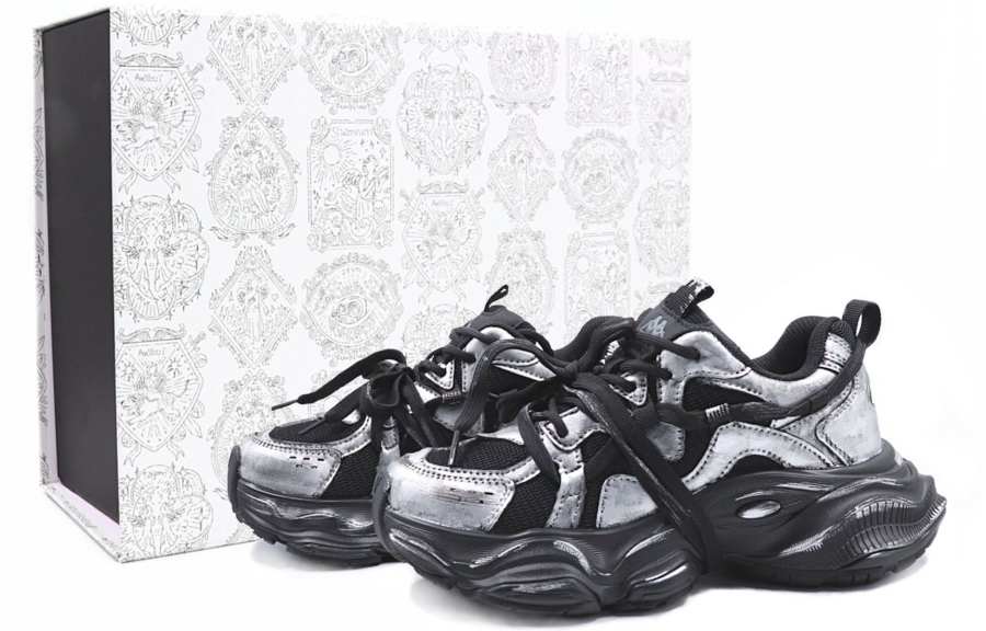 Kappa Slip Resistant, Abrasion Resistant, Height Increasing Low top Chunky Sneakers Women's Silver Black