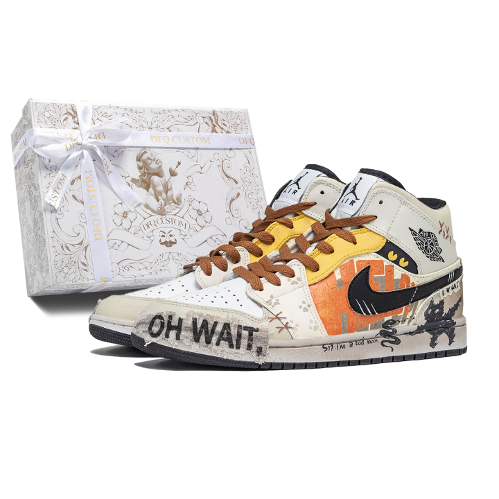 Jordan Jordan Air Jordan 1 Da Vinci Custom, Box, Back Alley Brawl Abrasion Resistant Breathable Abrasion Resistant Breathable