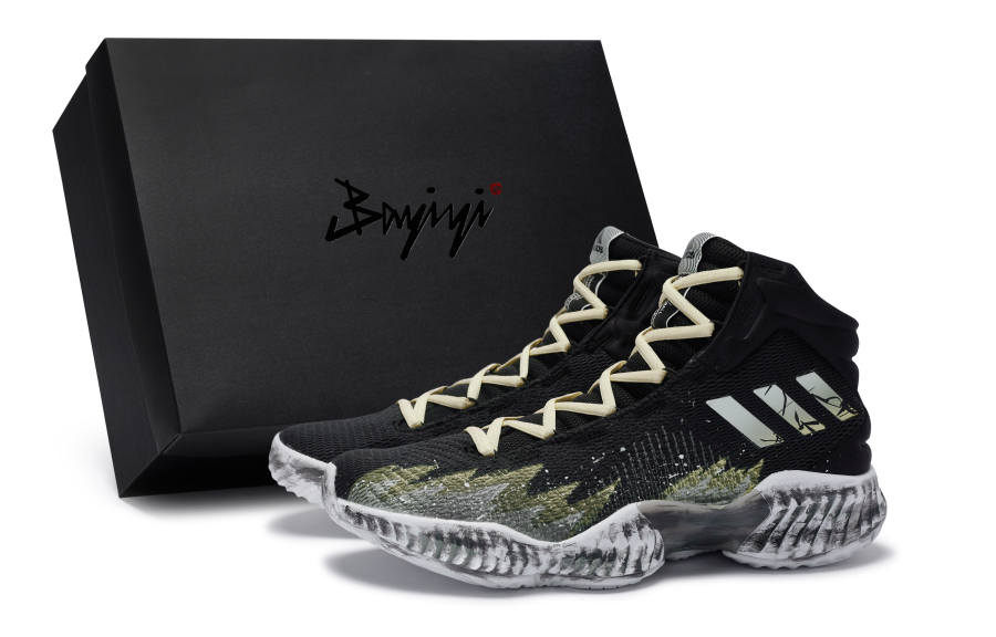 Adidas Adidas Pro Bounce 2018 811 Manufacturing, Bleach Descends Yellow Mid top Basketball Shoes Men's Black White Yellow