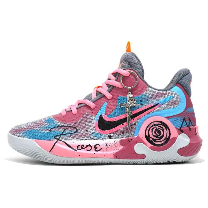 Nike Nike KD Trey 5 IX Cushioning Slip Resistant Abrasion Resistant Breathable Mid top Basketball Shoes Unisex Blue Pink