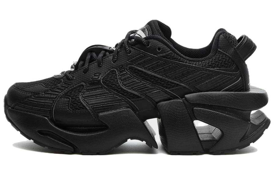 FILA Space Textile, Synthetic Leather Cushioning Abrasion Resistant Breathable Low top Chunky Sneakers Men's Black