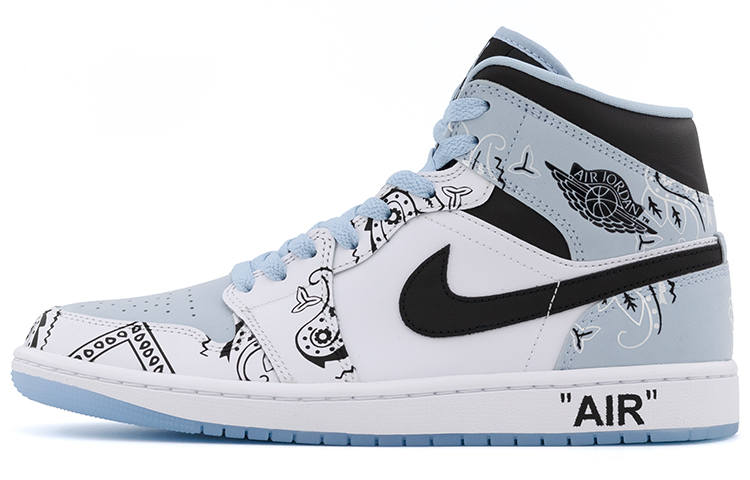 Jordan Jordan Air Jordan 1 Mid top Skateboard Shoes Men's Black White Blue