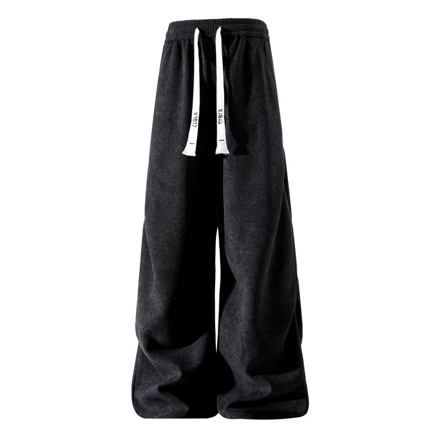 X1617 Casual Pants Unisex Thickened And Fleece Lined Wide Leg Pants