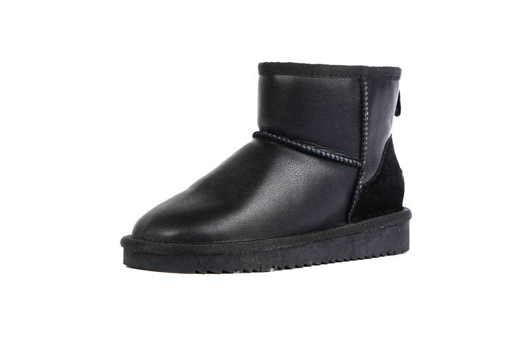 ISTEP Cow Split Leather Waterproof Casual Short Snow Boots Women's Black