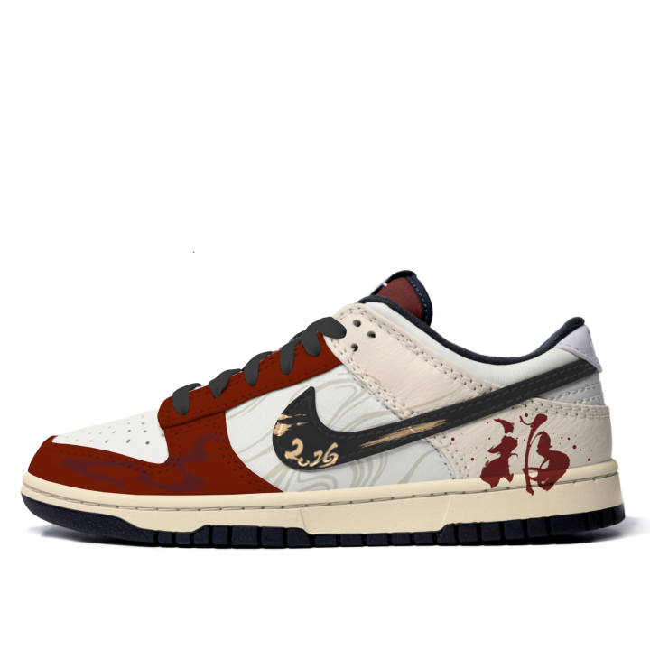 Nike Nike Dunk Red Pattern Blessing Age Cushioning Abrasion Resistant Low top Skateboard Shoes Men's Red
