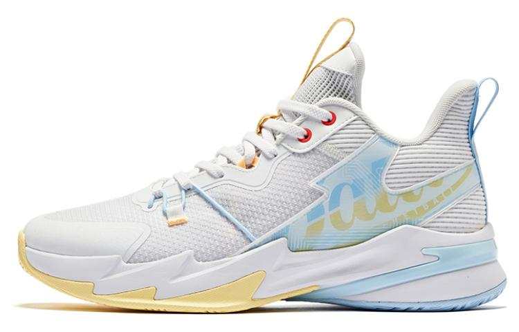 QIAODAN Broken Shadow 4.0 Cushioning Slip Resistant Abrasion Resistant Low top Basketball Shoes Men's White Yellow Blue