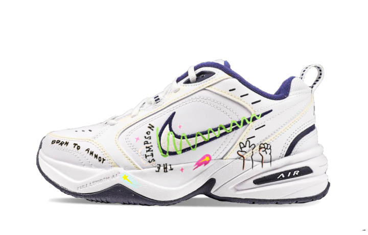 Nike Nike Air Monarch 4 White Navy Slip Resistant Abrasion Resistant Slip Resistant Abrasion Resistant Low top