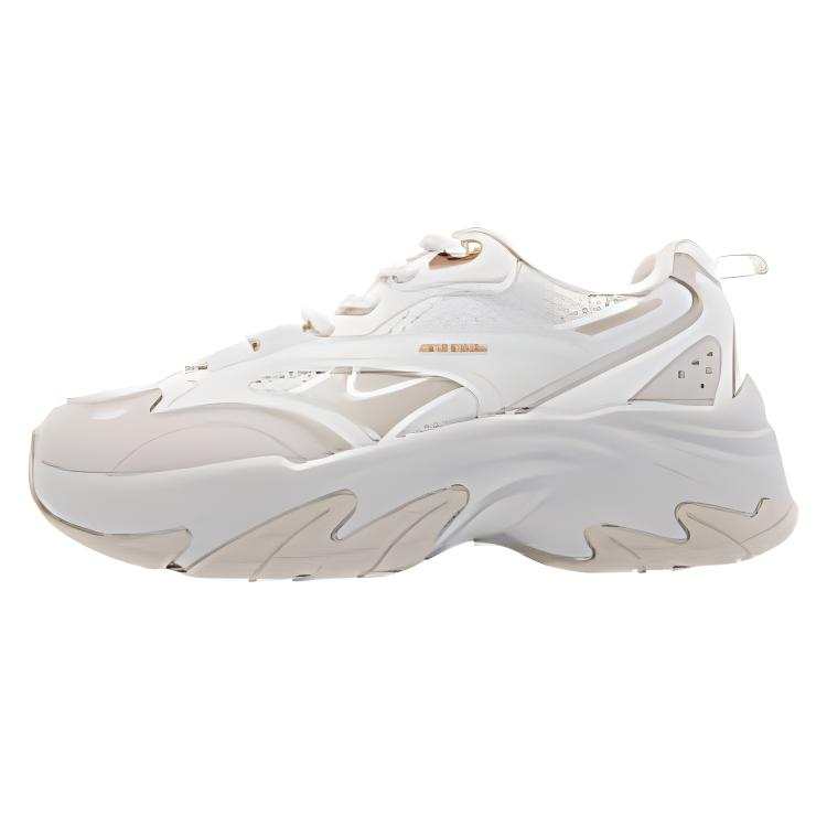 QIAODAN Synthetic Leather Low top Chunky Sneakers Women's Birch White/Cloud Mud Gray