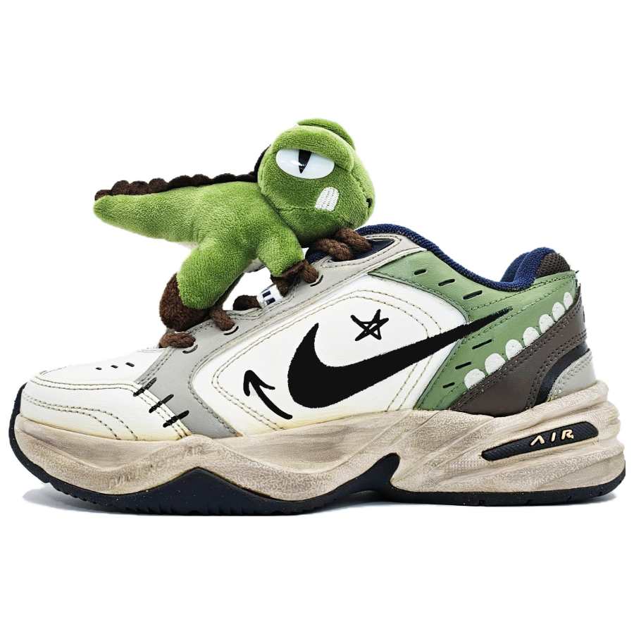 Nike Nike Air Monarch 4 PU Leather Cushioning Slip Resistant Abrasion Resistant Low top Chunky Sneakers Unisex White Green