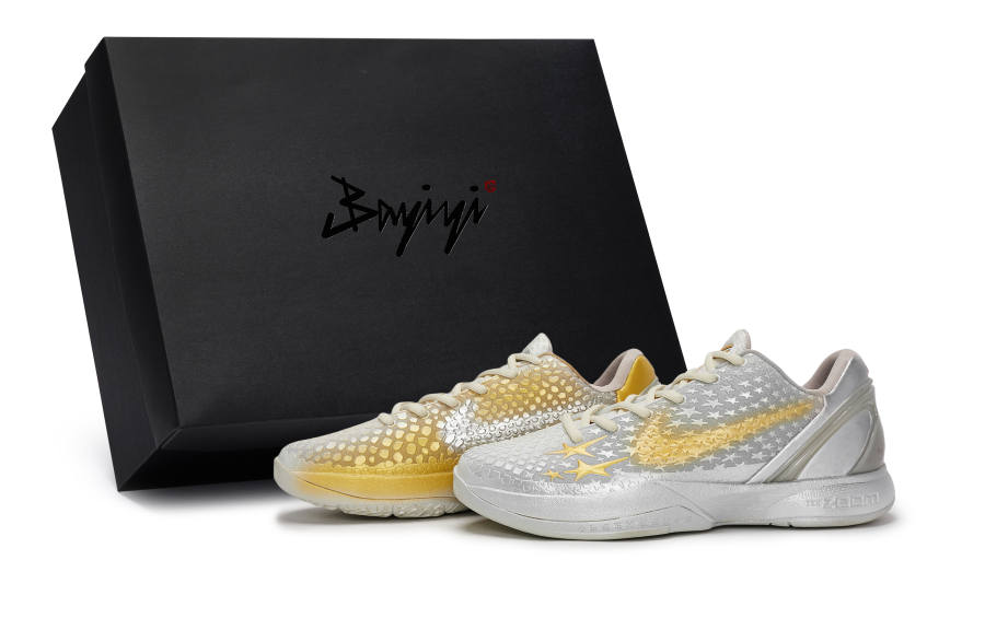 Nike Nike Zoom Kobe 6 Slip Resistant Abrasion Resistant Low top Basketball Shoes Men's Gold Silver