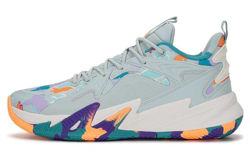 XTEP Slip Resistant Cushioning Abrasion Resistant Low top Basketball Shoes Men's Green Orange Purple