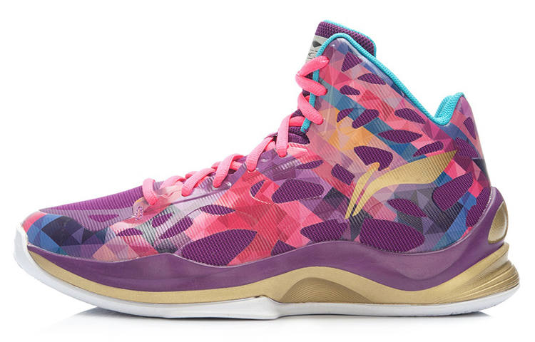 Li-Ning Li Ning SONIC 3 Mesh Cushioning Abrasion Resistant High top Basketball Shoes Men's Purple Gold