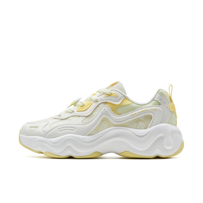 XTEP Lightweight Abrasion Resistant Low top Chunky Sneakers Women's White Yellow Green