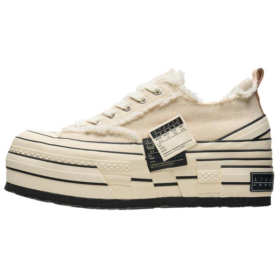 XVESSEL VESSEL Double Side Label Stair Climbing Party Low top Canvas Shoes Unisex Beige
