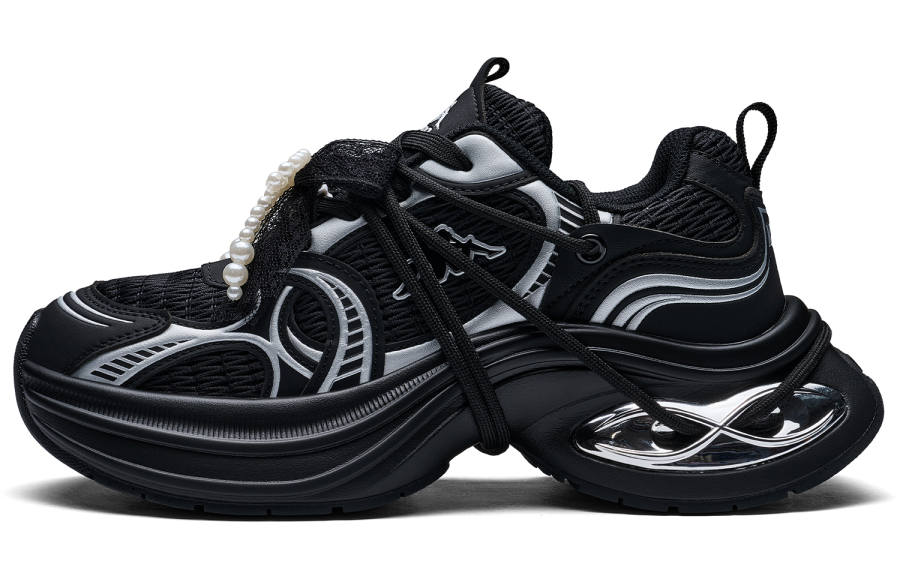 Kappa Back to Back Support Abrasion Resistant Breathable Slip Resistant Low top Chunky Sneakers Women's Black Silver