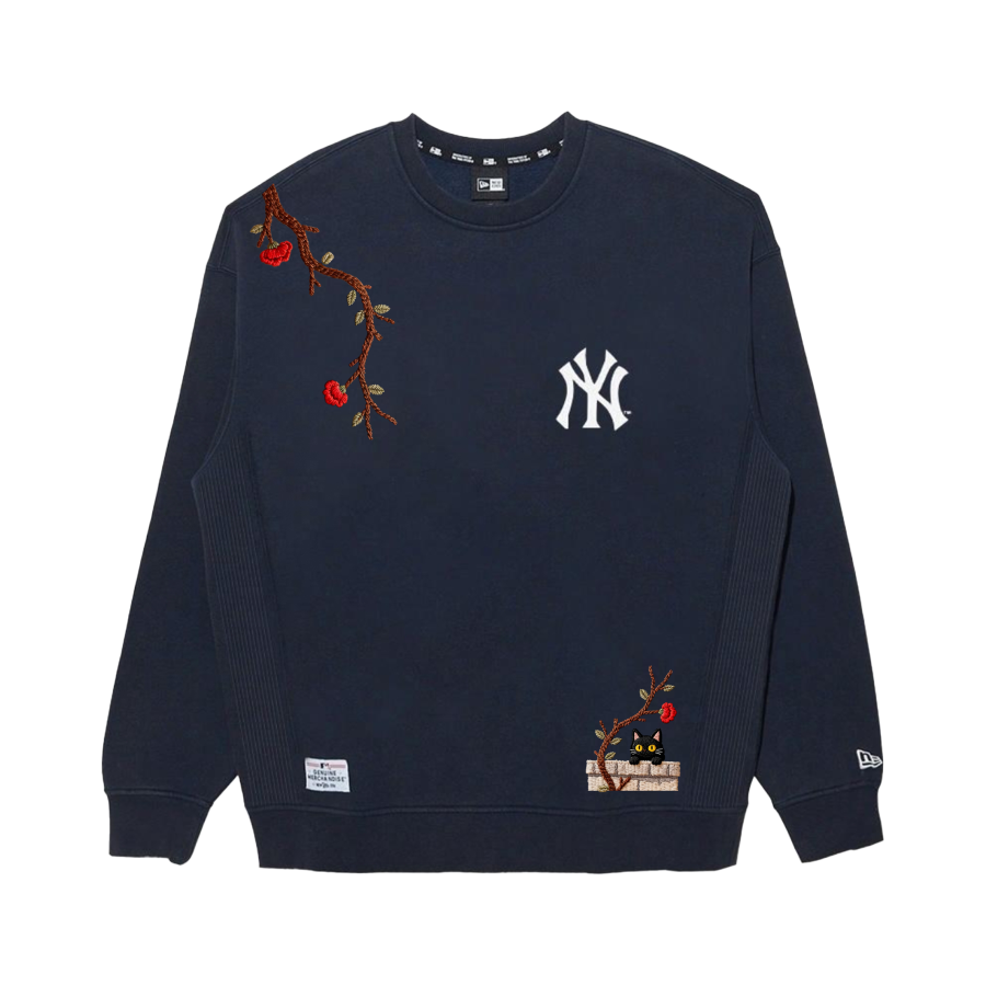 New Era x MLB Minimalist Fashion Embroidered Logo Crew Neck Trendy Fleece Lined Pullover Sweatshirt Unisex