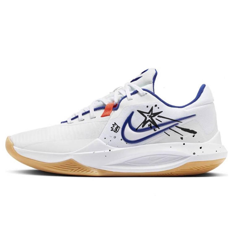 Nike Nike Precision 6 Cushioning Slip Resistant Abrasion Resistant Low top Basketball Shoes Men's White Blue