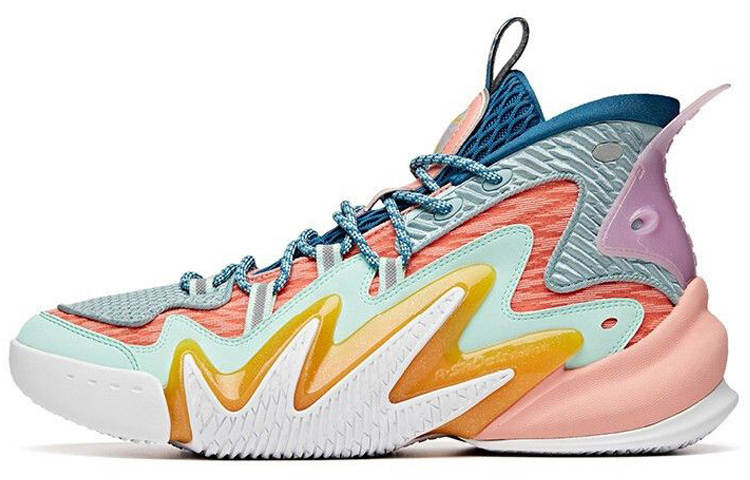 Anta Berserk 2 Cushioning Slip Resistant Abrasion Resistant Coverage High top Basketball Shoes Men's Blue Green Pink