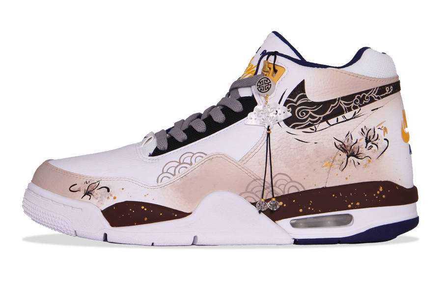 Nike Nike Flight Legacy Slip Resistant Abrasion Resistant Mid top Vintage Basketball Shoes Men's White Brown Gold