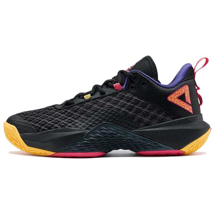 PEAK Abrasion Resistant Slip Resistant Low top Basketball Shoes Men's Black Yellow Red