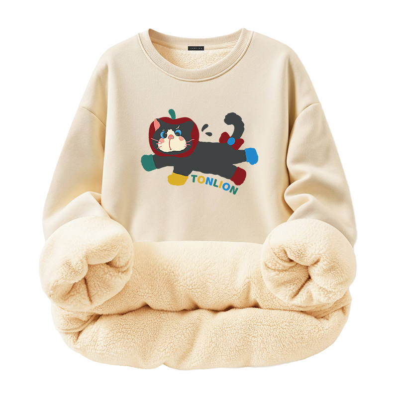 Tonlion Sweatshirts Unisex Crew Neck Thickened Regular