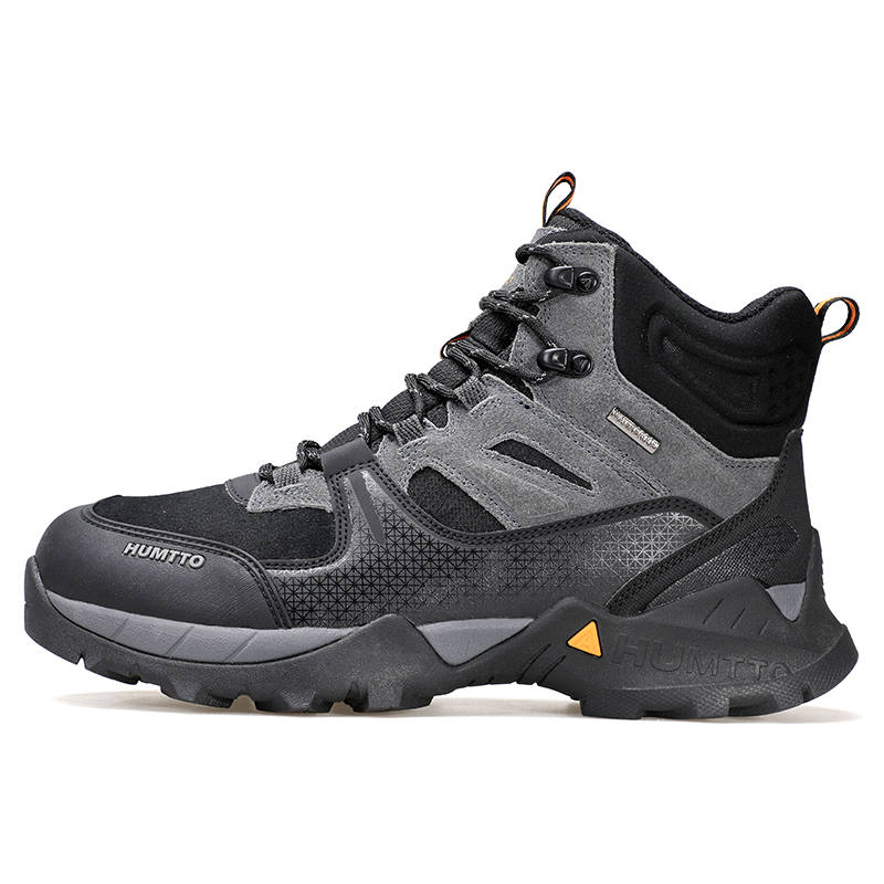 HUMTTO Cow Leather, Textile, Synthetic Leather High top Outdoor Mountaineering Shoes Men's Black