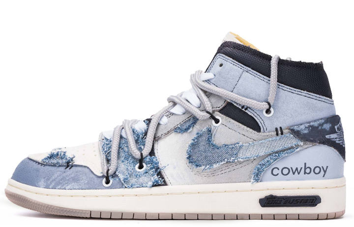 Jordan Jordan Air Jordan 1 Da Vinci Custom, Gray Denim Cushioning Slip Resistant Cushioning Slip Resistant Mid top
